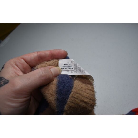 Aerie Oversized Fuzzy Striped Sweater Tan Red Blue Cozy Warm Womens XL - Picture 4 of 6